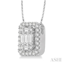 ASHI Emerald Shape Halo Fusion Diamond Pendant 970A4PPFGPDWG