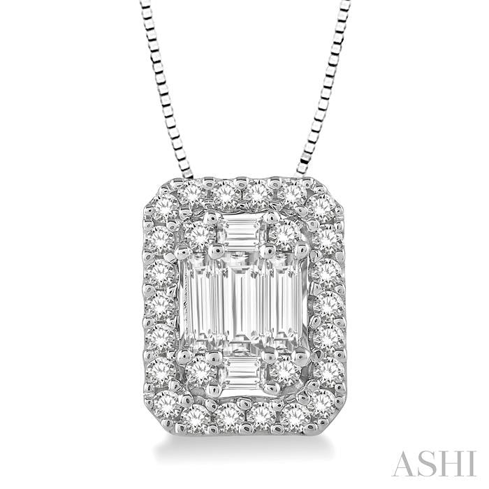 ASHI Emerald Shape Halo Fusion Diamond Pendant 970A4PPFGPDWG