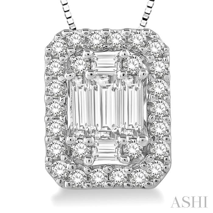 ASHI Emerald Shape Halo Fusion Diamond Pendant 970A4PPFGPDWG