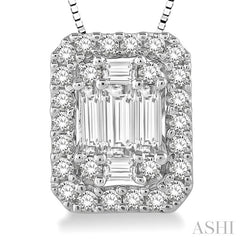 ASHI Emerald Shape Halo Fusion Diamond Pendant 970A4PPFGPDWG