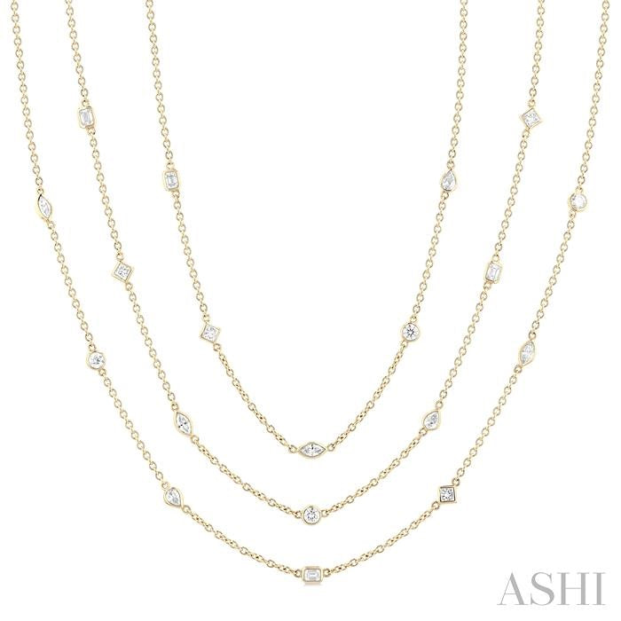 ASHI Mixed Shape Layered Diamond Station Necklace 973S5PPFGNKYG
