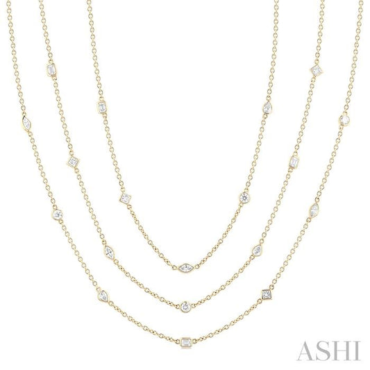 ASHI Mixed Shape Layered Diamond Station Necklace 973S5PPFGNKYG