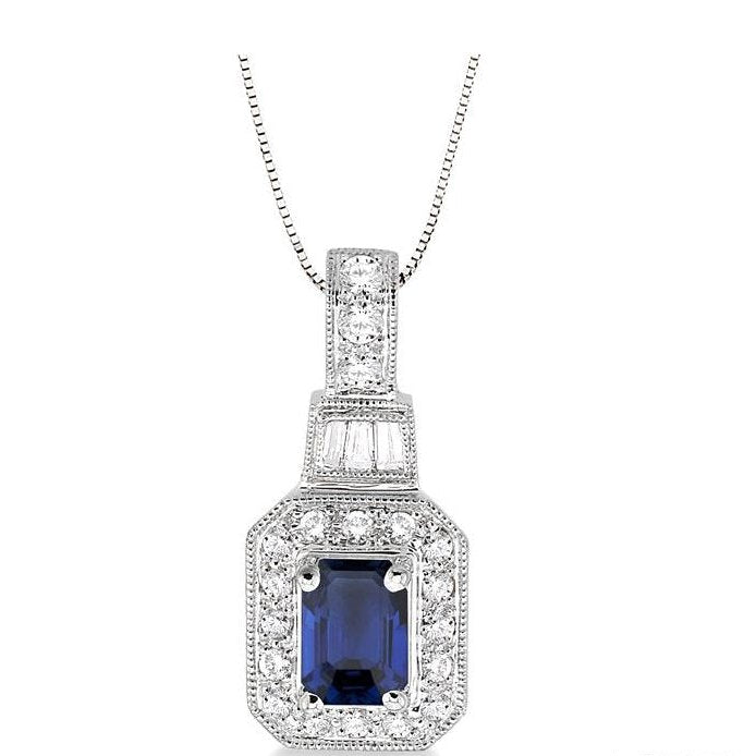 Parkplace Jewelers Emerald Shape Gemstone & Halo Diamond Pendant 58236PPFHPDSPWG