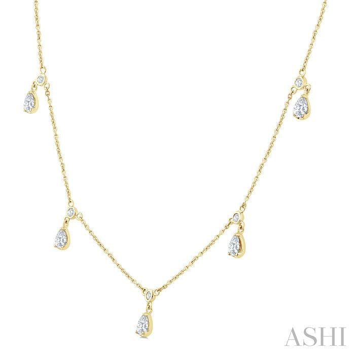 ASHI Pear Shape Diamond Dangle Station Necklace 975SHPPFGNKYG-PR