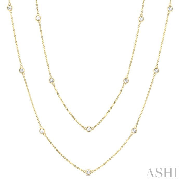 ASHI Bezel Set Diamond Station Long Necklace 980S1PPFGNKYG