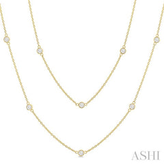 ASHI Bezel Set Diamond Station Long Necklace 980S1PPFGNKYG
