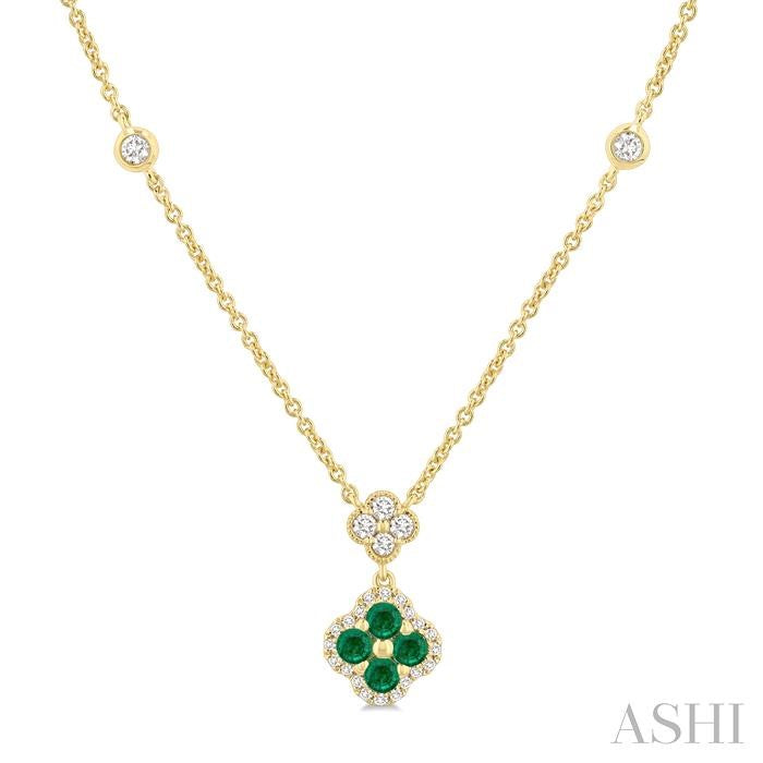 ASHI Clover Gemstone & Diamond Station Necklace 986SQPPFGNKEMYG
