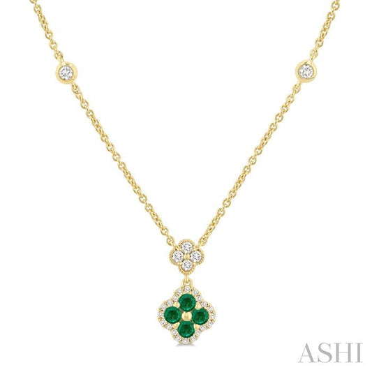 ASHI Clover Gemstone & Diamond Station Necklace 986SQPPFGNKEMYG