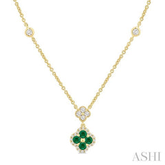 ASHI Clover Gemstone & Diamond Station Necklace 986SQPPFGNKEMYG
