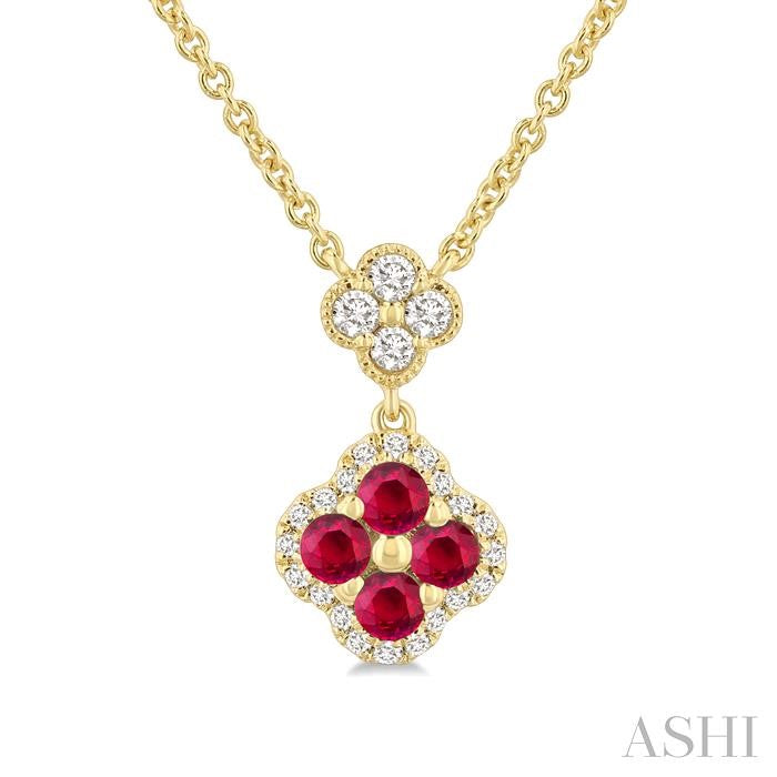 ASHI Clover Gemstone & Diamond Station Necklace 986SQPPFGNKRBYG