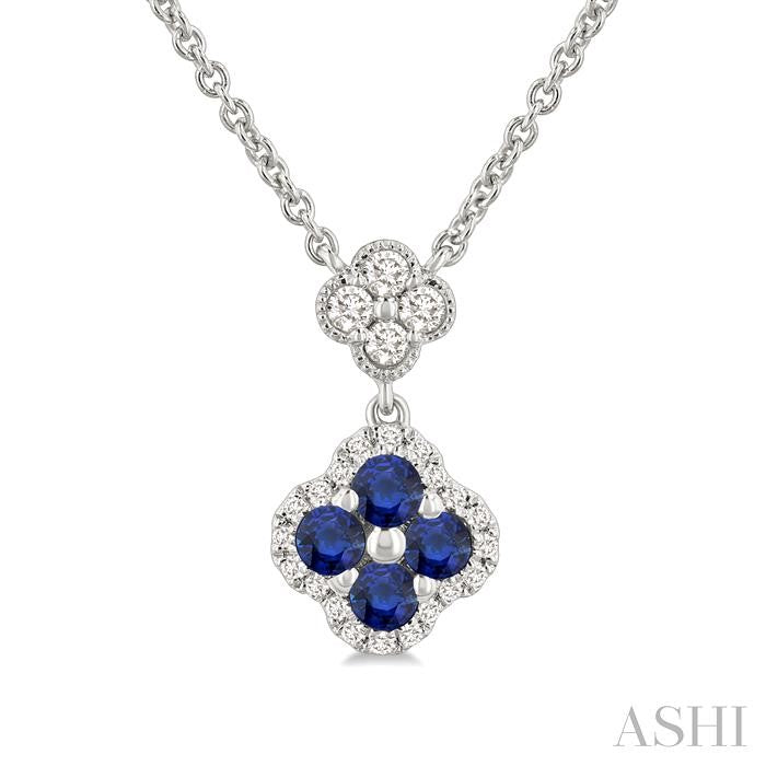 ASHI Clover Gemstone & Diamond Station Necklace 986SQPPFGNKSPWG