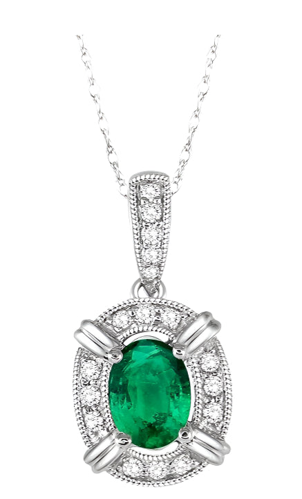 Parkplace Jewelers Oval Shape Gemstone & Halo Diamond Pendant 58438PPTSPDEMWG