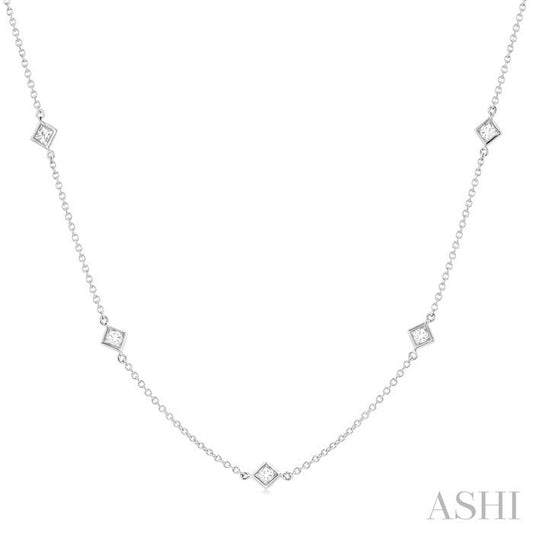 ASHI Princess Shape Diamond Station Necklace 990A1PPFGNKWG-PRN