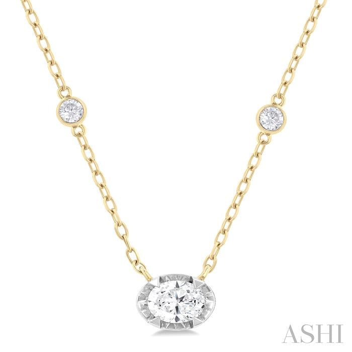 ASHI Oval Shape Bezel Set Diamond Station Necklace 990XQPPFGNKYW-OV