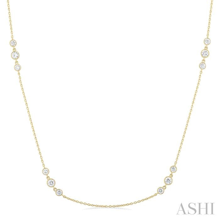 ASHI 3 Stone Diamond Station Necklace 991DVPPFGNKYG