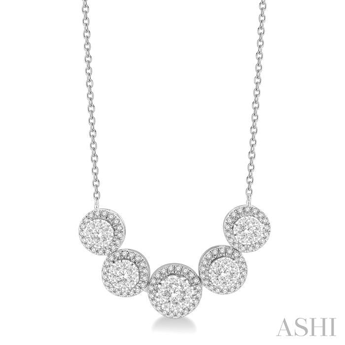 ASHI Round Shape 5 Stone Halo Lovebright Diamond Necklace 991FVPPFHNKWG