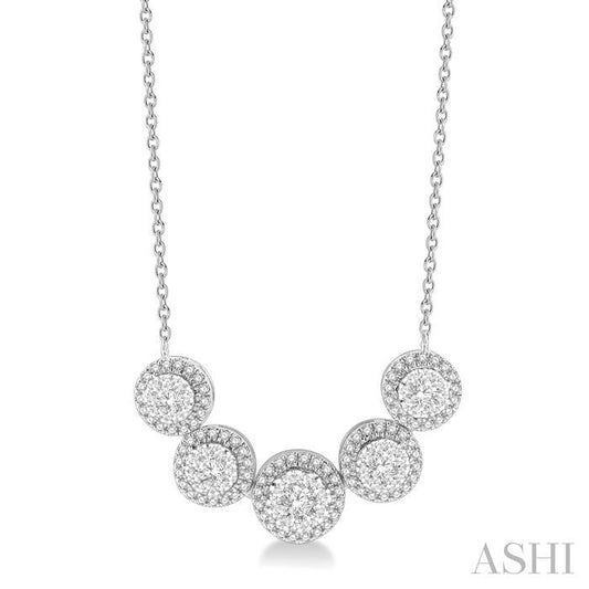 ASHI Round Shape 5 Stone Halo Lovebright Diamond Necklace 991FVPPFHNKWG