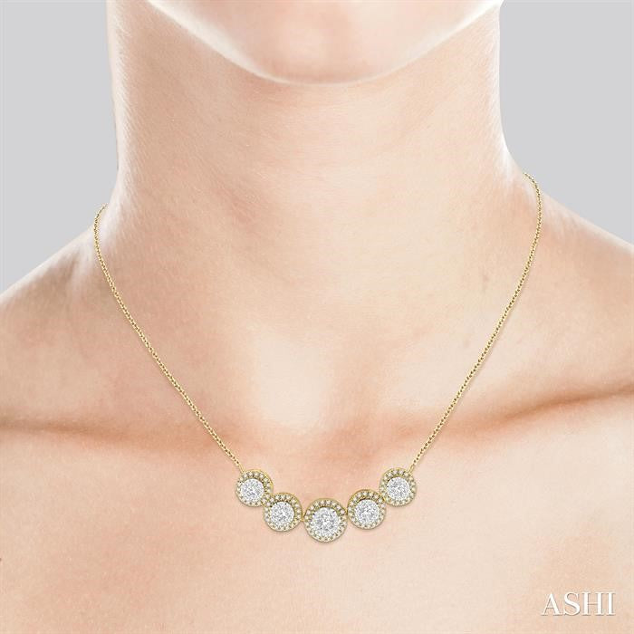 ASHI Round Shape 5 Stone Halo Lovebright Diamond Necklace 991FVPPFHNKYW