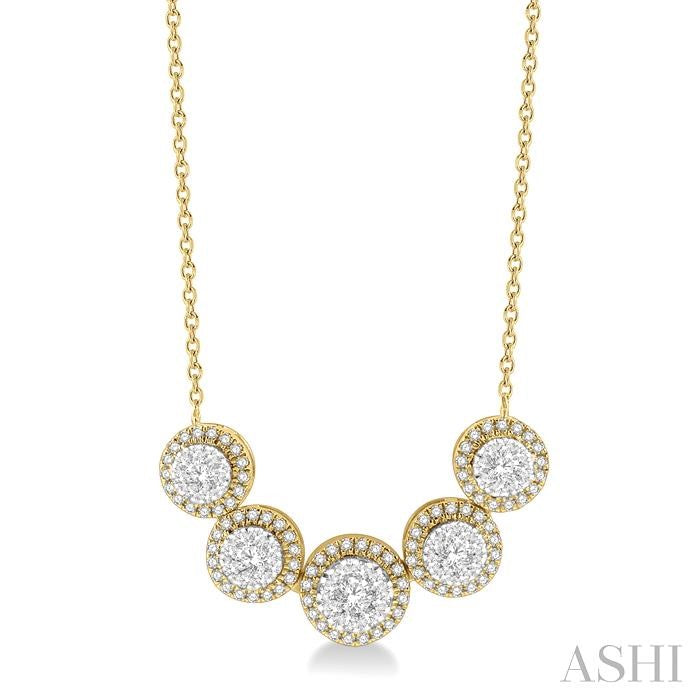 ASHI Round Shape 5 Stone Halo Lovebright Diamond Necklace 991FVPPFHNKYW