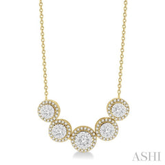 ASHI Round Shape 5 Stone Halo Lovebright Diamond Necklace 991FVPPFHNKYW