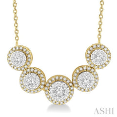 ASHI Round Shape 5 Stone Halo Lovebright Diamond Necklace 991FVPPFHNKYW