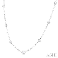 ASHI Bezel Set Paperclip Diamond Station Necklace 992E1PPFGNKWG