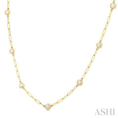 ASHI Bezel Set Paperclip Diamond Station Necklace 992E1PPFGNKYG