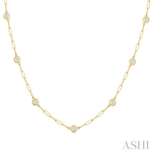 ASHI Bezel Set Paperclip Diamond Station Necklace 992E1PPFGNKYG