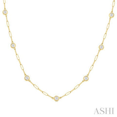 ASHI Bezel Set Paperclip Diamond Station Necklace 992E1PPFGNKYG