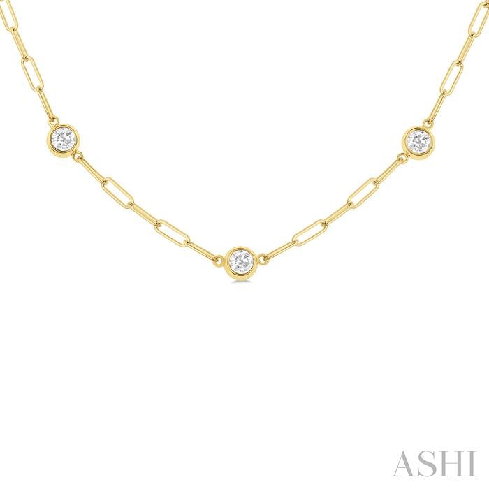 ASHI Bezel Set Paperclip Diamond Station Necklace 992E1PPFGNKYG