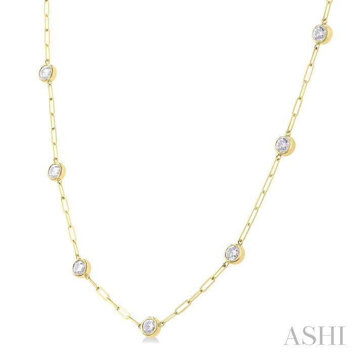 ASHI Bezel Set Paperclip Diamond Station Necklace 992E2PPFGNKYG