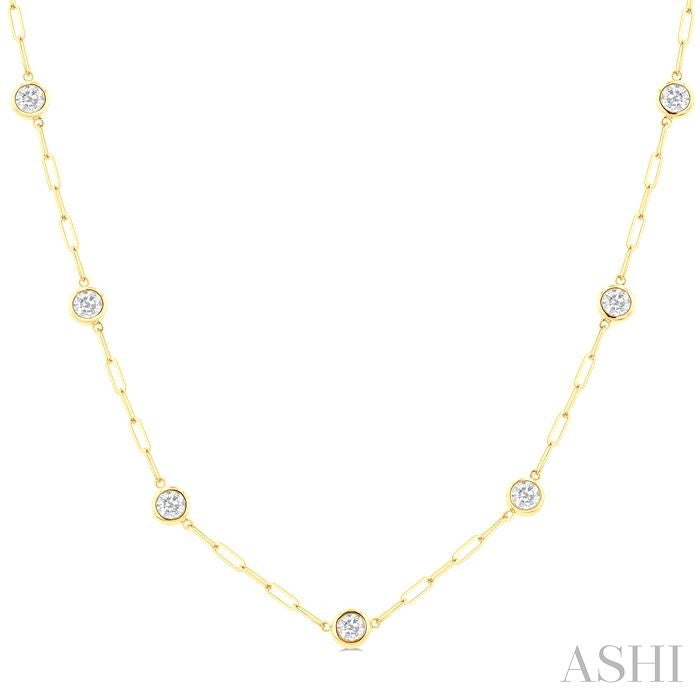ASHI Bezel Set Paperclip Diamond Station Necklace 992E2PPFGNKYG