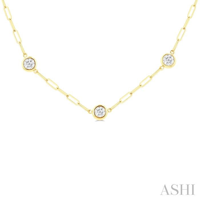 ASHI Bezel Set Paperclip Diamond Station Necklace 992E2PPFGNKYG
