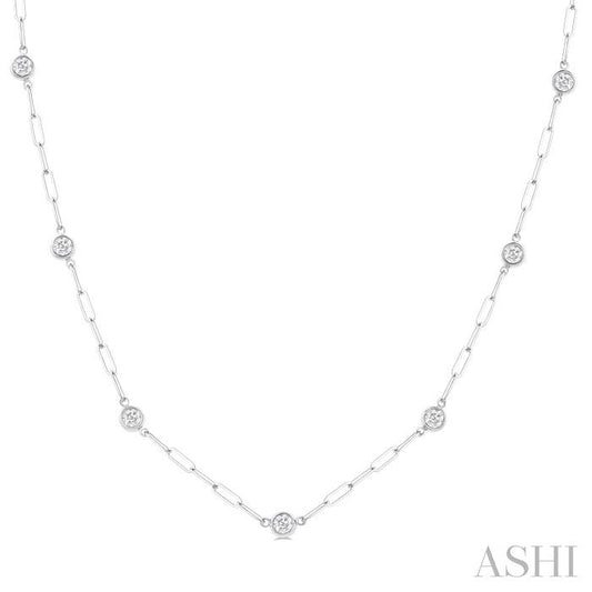 ASHI Bezel Set Paperclip Diamond Station Necklace 992EVPPFGNKWG