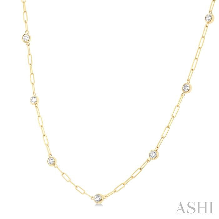 ASHI Bezel Set Paperclip Diamond Station Necklace 992EVPPFGNKYG