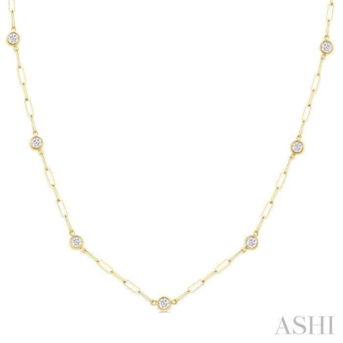 ASHI Bezel Set Paperclip Diamond Station Necklace 992EVPPFGNKYG