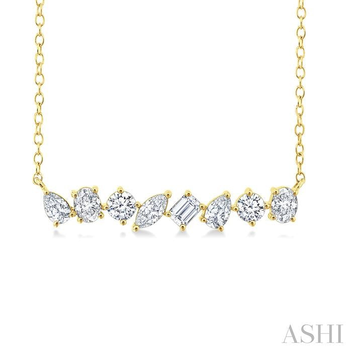 ASHI Mixed Shape Scatter Diamond Bar Fashion Necklace 992P1PPFHNKYG-1.10