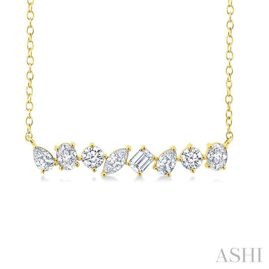 ASHI Mixed Shape Scatter Diamond Bar Fashion Necklace 992P1PPFHNKYG-1.10