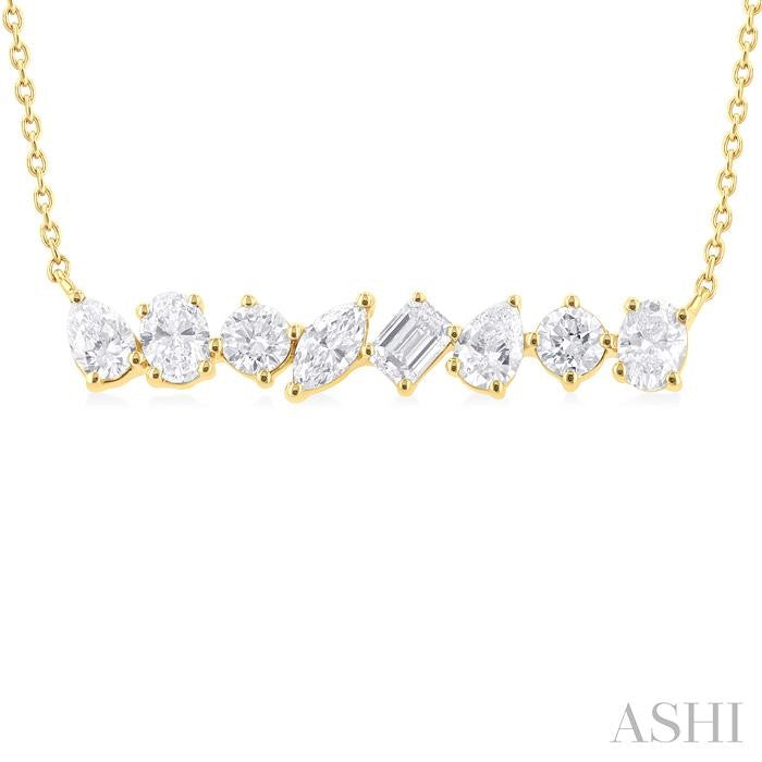 ASHI Mixed Shape Scatter Diamond Bar Fashion Necklace 992P1PPFHNKYG-1.10