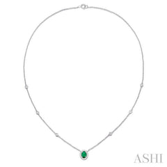 ASHI Oval Shape Gemstone & Halo Diamond Station Necklace 99358PPFHEMNKWG