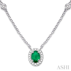 ASHI Oval Shape Gemstone & Halo Diamond Station Necklace 99358PPFHEMNKWG