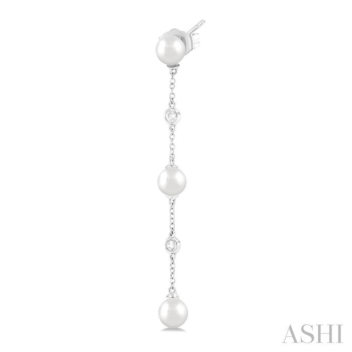 ASHI Pearl & Diamond Station Long Chain Earrings 994D9PPFGERWPWG