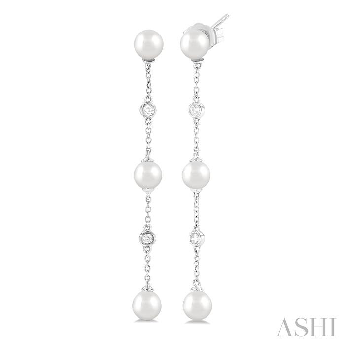 ASHI Pearl & Diamond Station Long Chain Earrings 994D9PPFGERWPWG