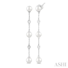 ASHI Pearl & Diamond Station Long Chain Earrings 994D9PPFGERWPWG