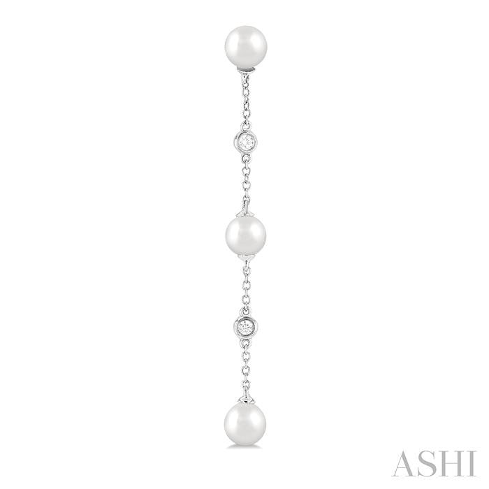 ASHI Pearl & Diamond Station Long Chain Earrings 994D9PPFGERWPWG