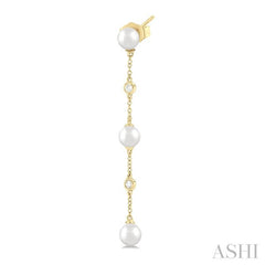 ASHI Pearl & Diamond Station Long Chain Earrings 994D9PPFGERWPYG