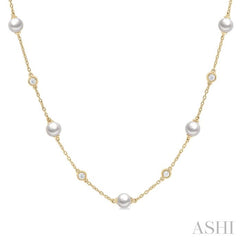 ASHI Pearl & Diamond Station Necklace 994DQPPFGNKWPYG