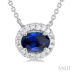 ASHI Oval Shape East-West Halo Gemstone & Diamond Necklace 99510PPFGNKSPWG