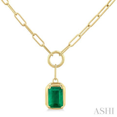 ASHI Emerald Shape Paperclip Gemstone Pendant 99520PPF@NKEMYG-OC