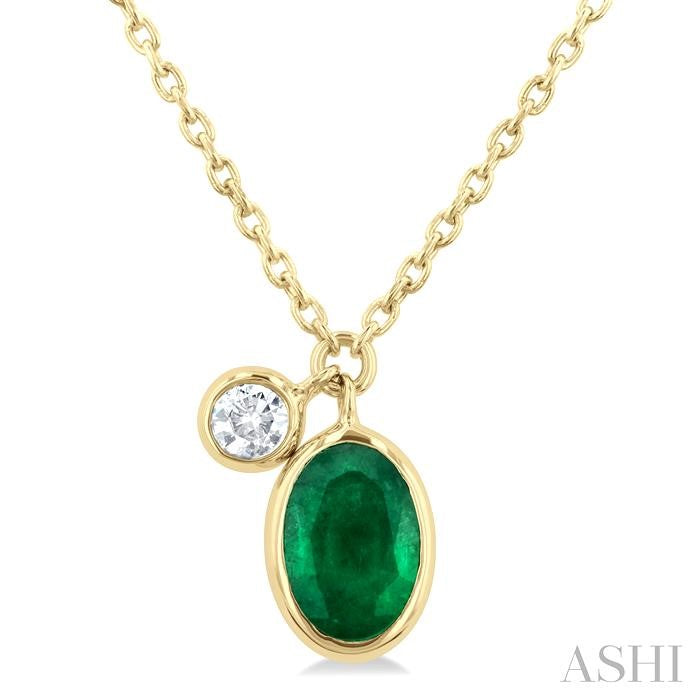 ASHI Oval Shape Bezel Set Gemstone & Diamond Pendant 99530PPFGNKEMYGOV.05
